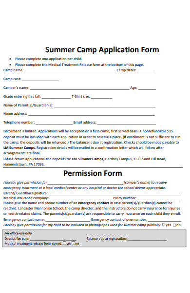 summer camp registration application form