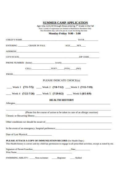 summer camp release application form