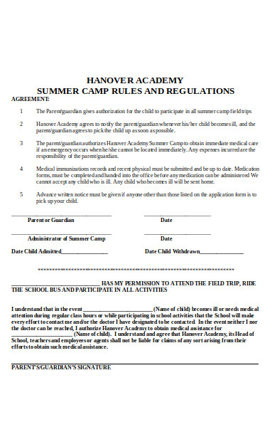 summer camp rules application form