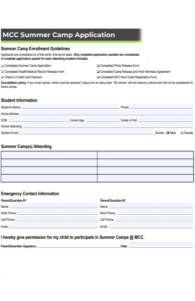 summer camp scholarship application form