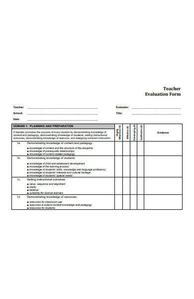 teacher evaluation form format