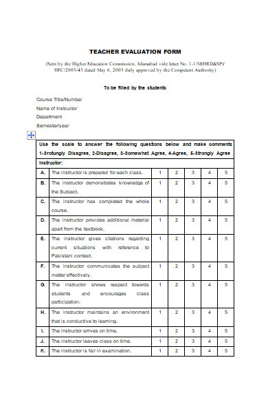 teacher evaluation form in ms world