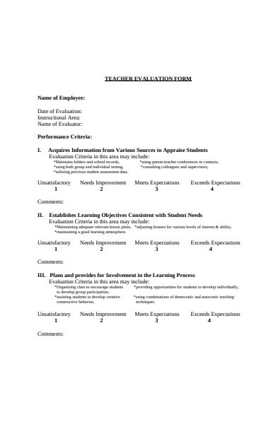 teacher process evaluation form