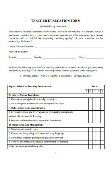 FREE 32+ Teachers Evaluation Forms in PDF | Ms Word