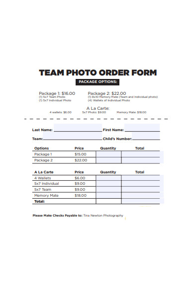 team photo order form