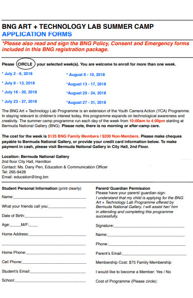 technology summer camp application form