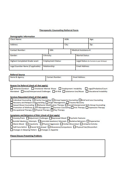 Free 47 Sample Counseling Referral Forms In Pdf Ms Word Doc 7366