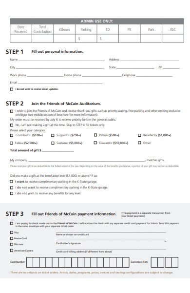 ticket order form format