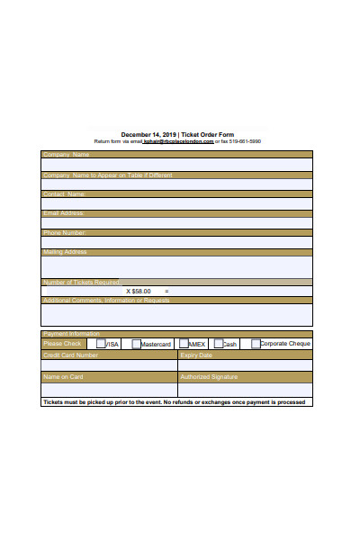 ticket order form template