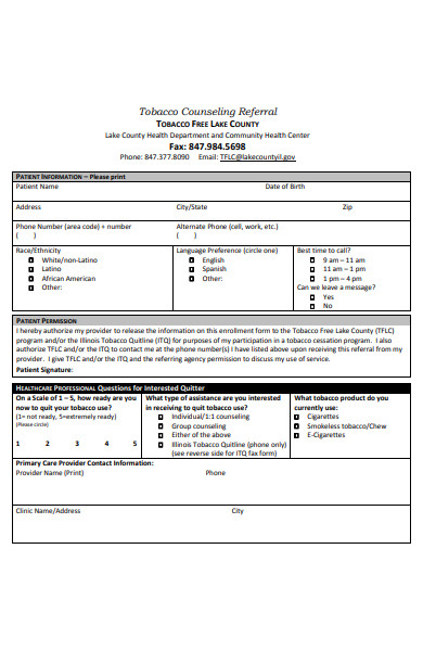 tobacco counseling referral form