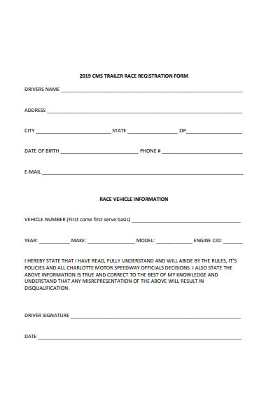 Car Race Registration Form Template