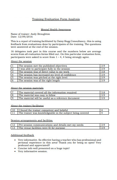 training analysis evaluation form