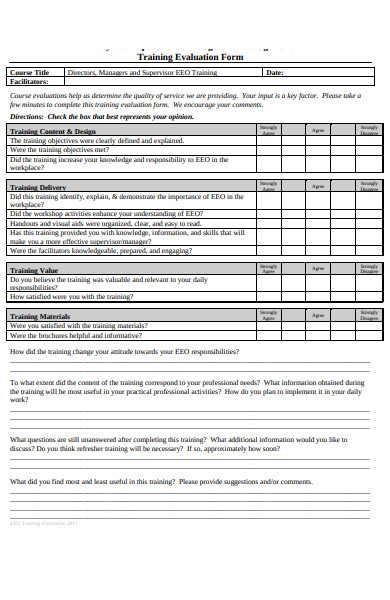 training material evaluation form