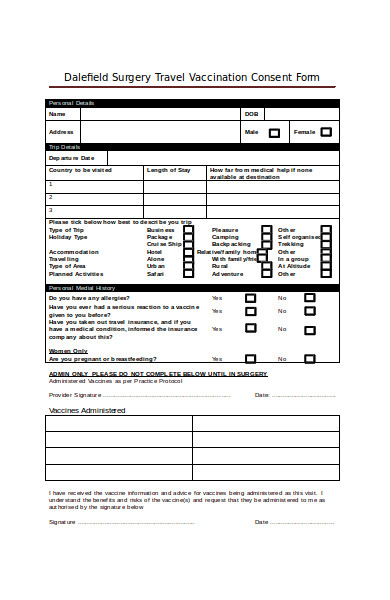 travel vaccination consent form