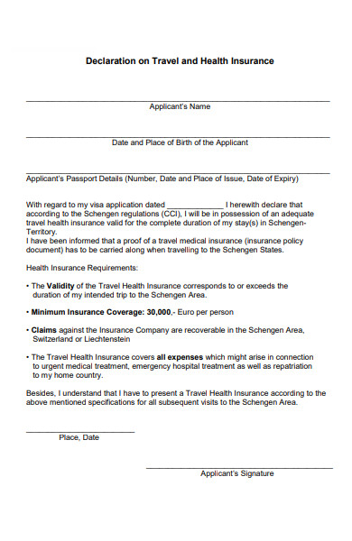 travel and health insurance form