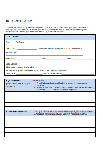 tutor details application form