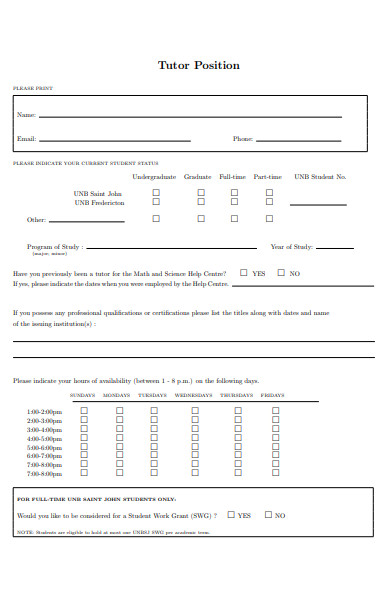 tutor position application form