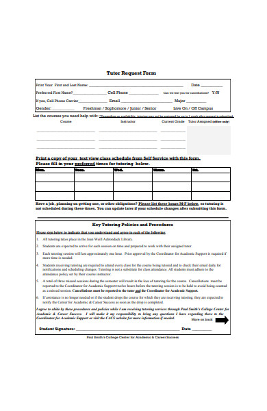 tutor request form format in pdf