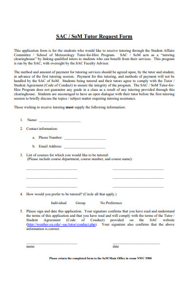 tutor request form template