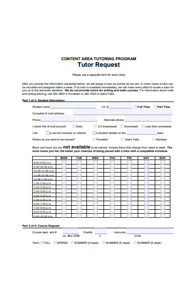 tutor request form in pdf