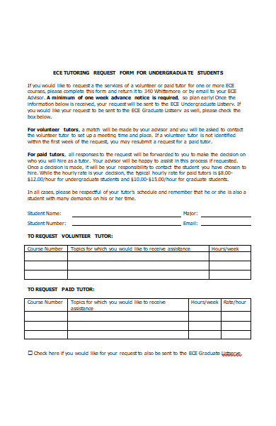 tutoring request form for undergraduate students