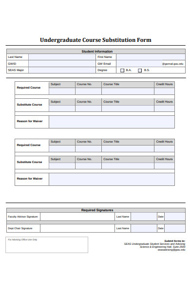 FREE 33  Course Substitution Forms in PDF Ms Word (doc )
