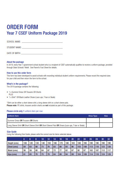 uniform package order form