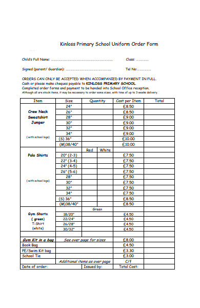 uniform support order form