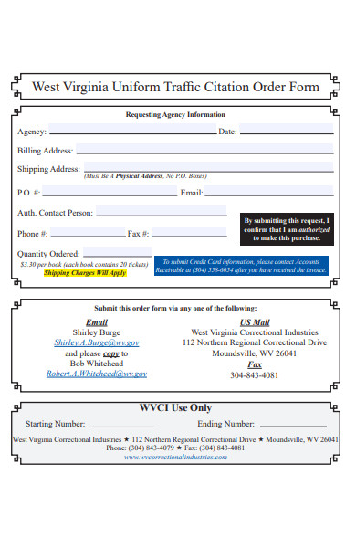 uniform traffic citation order form