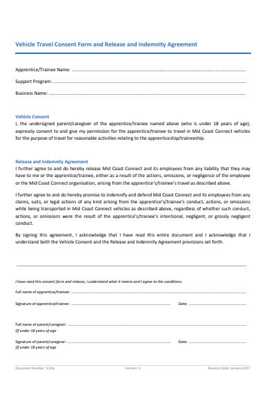 vehicle travel consent form
