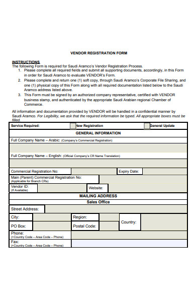 vendor process registration form