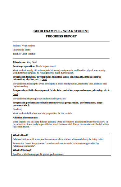 weak student progress report forms
