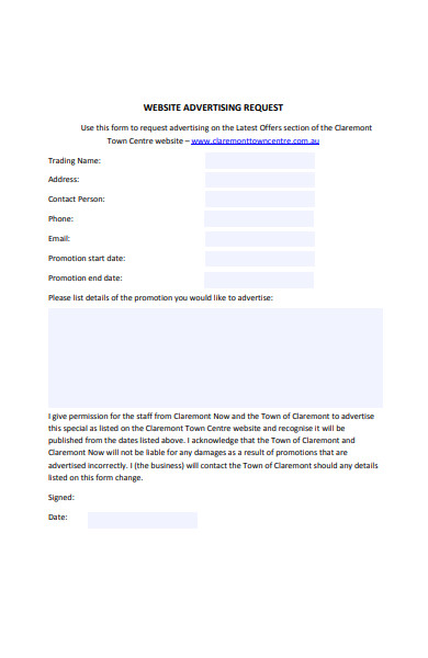 website advertising request form
