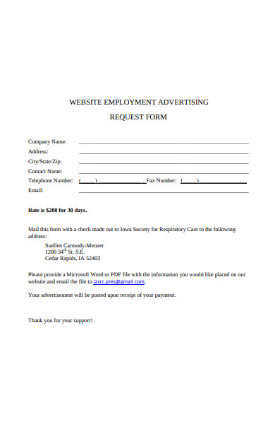 website employment advertising agreement form