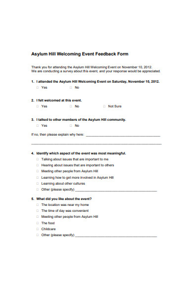 welcoming event feedback form