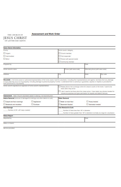 work order assessment form