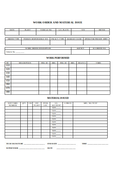 work order issue form