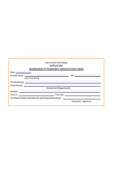 workshop attendance verification form