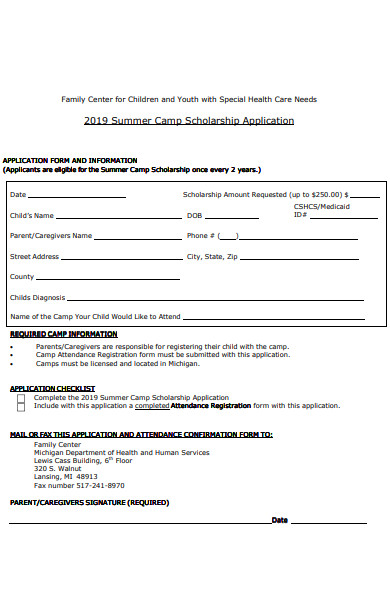 youth summer camp application form