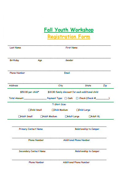 youth workshop registration form