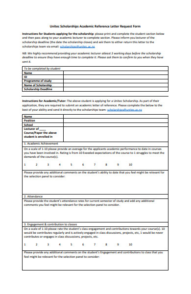 academic reference letter request form