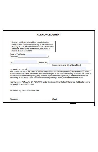 acknowledgment certificate form