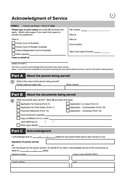 acknowledgment of service form