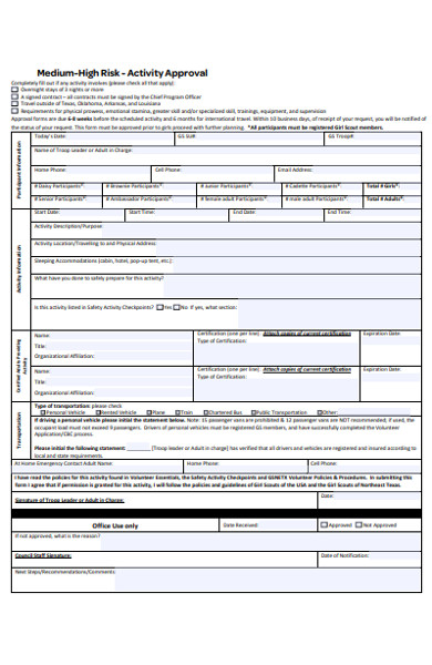 activity approval form