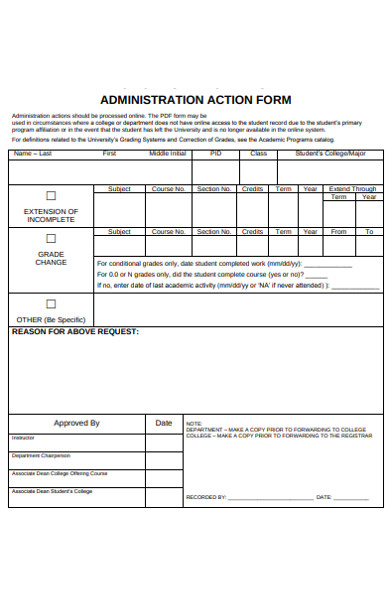 administration action form
