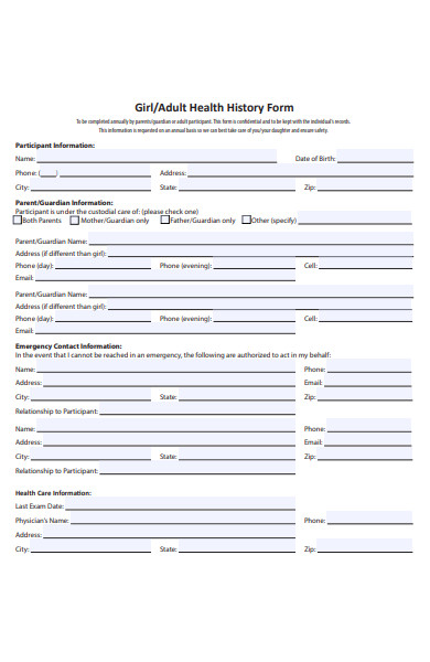 adult health history form
