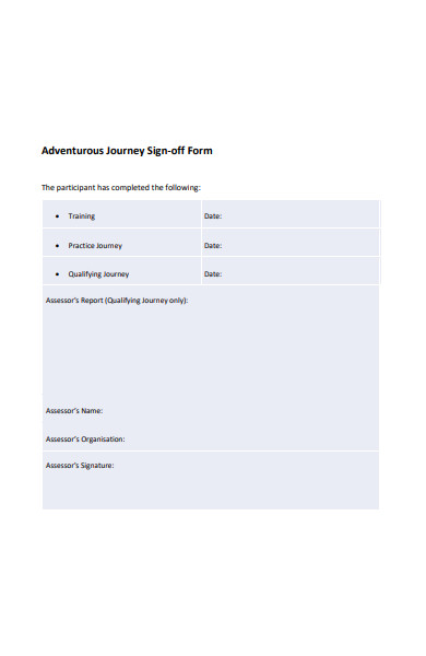 adventurous journey sign off form