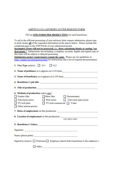 advisory letter request form