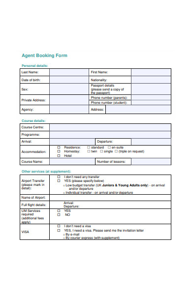 agent booking form