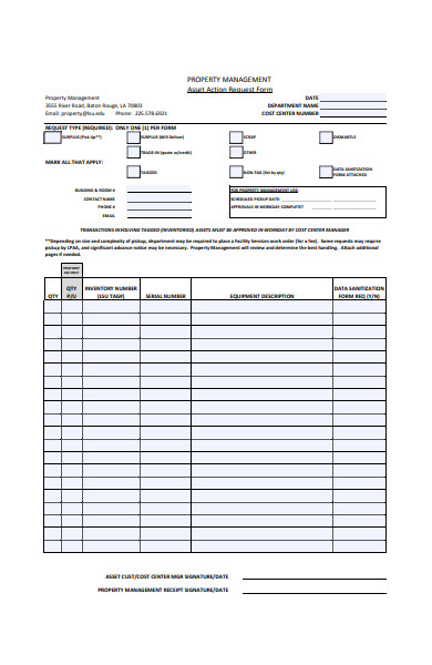 asset action request form